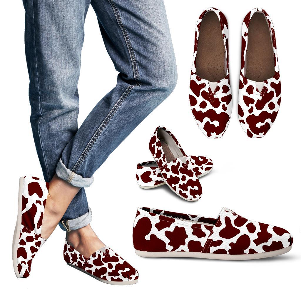 Chocolate Brown And White Cow Print Women's Casual Canvas Shoes