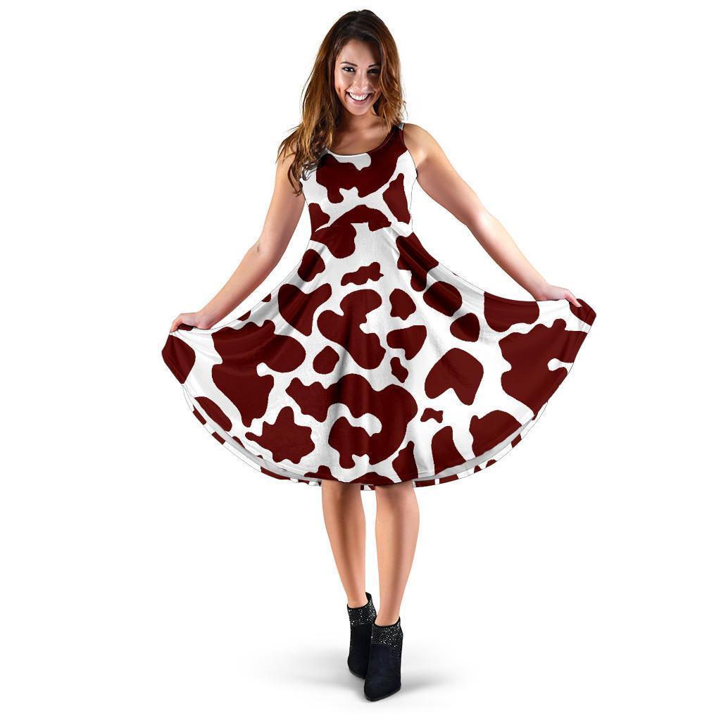 Chocolate Brown And White Cow Print Women's Dress