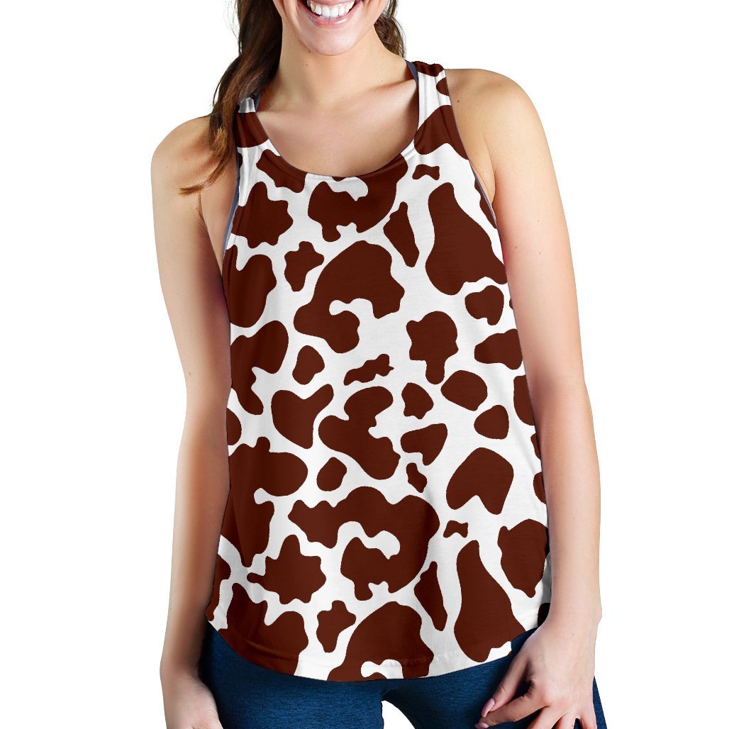 Chocolate Brown And White Cow Print Women's Racerback Tank Top