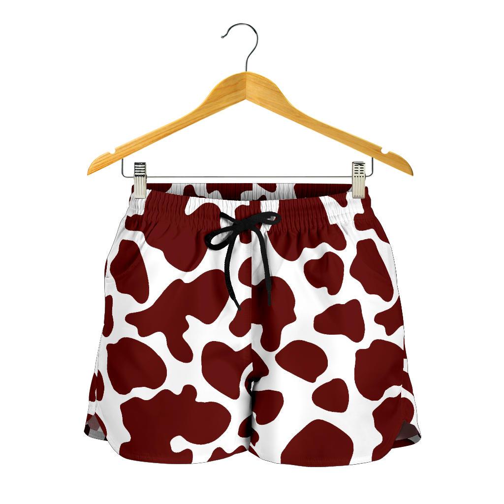 Chocolate Brown And White Cow Print Women's Shorts