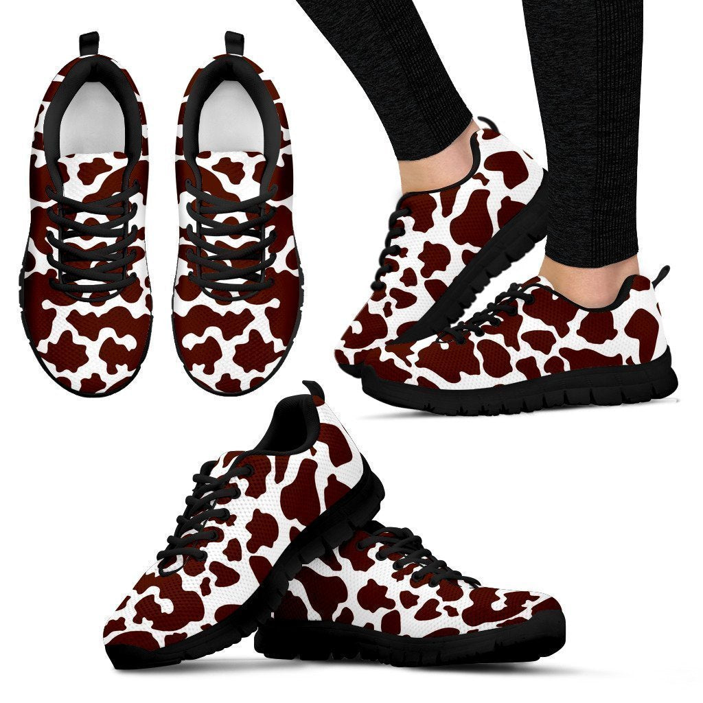 Chocolate Brown And White Cow Print Women's Sneakers