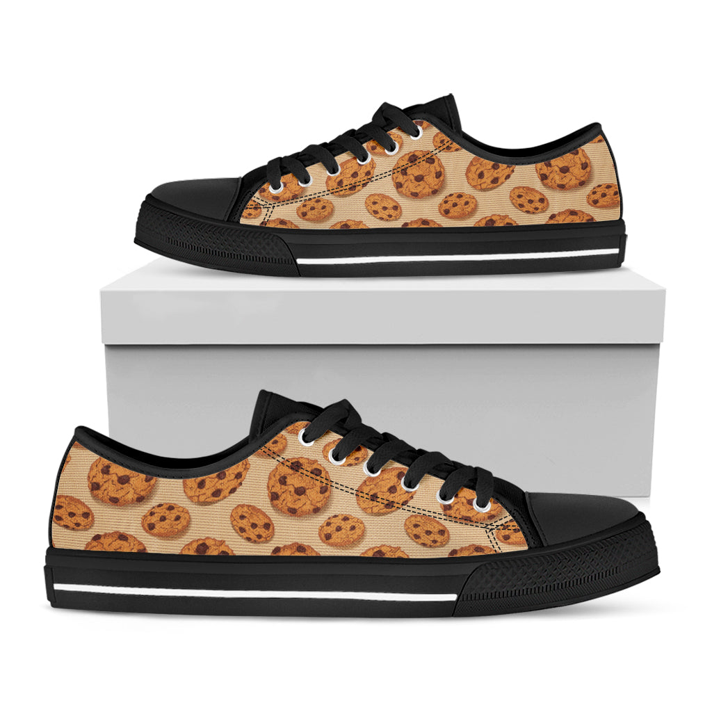 Chocolate Chip Cookie Pattern Print Black Low Top Shoes