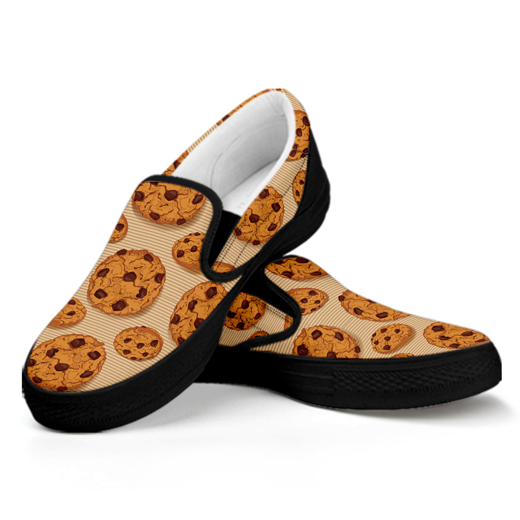 Chocolate Chip Cookie Pattern Print Black Slip On Shoes