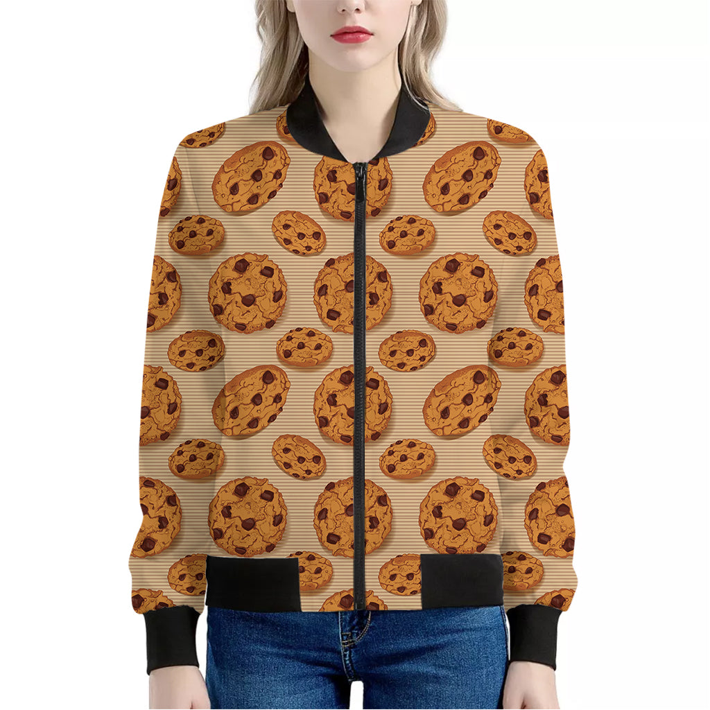 Chocolate Chip Cookie Pattern Print Women's Bomber Jacket