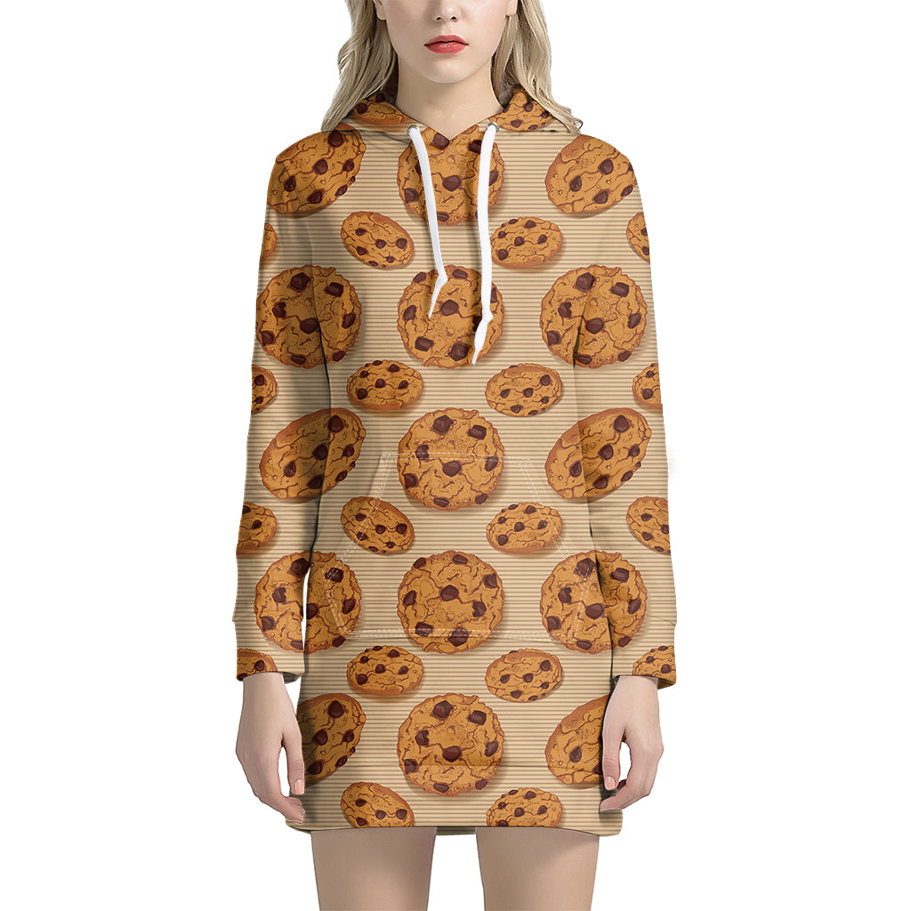 Chocolate Chip Cookie Pattern Print Women's Pullover Hoodie Dress