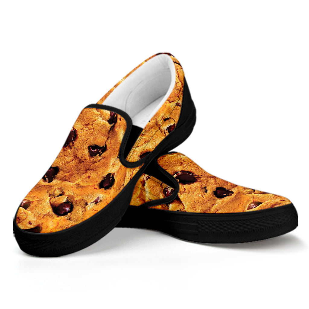 Chocolate Chip Cookie Print Black Slip On Shoes