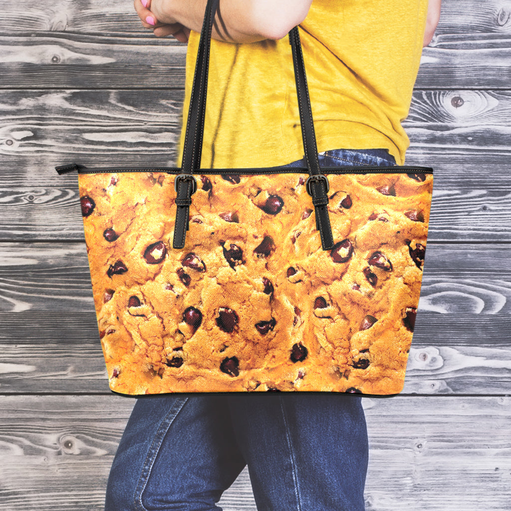 Chocolate Chip Cookie Print Leather Tote Bag