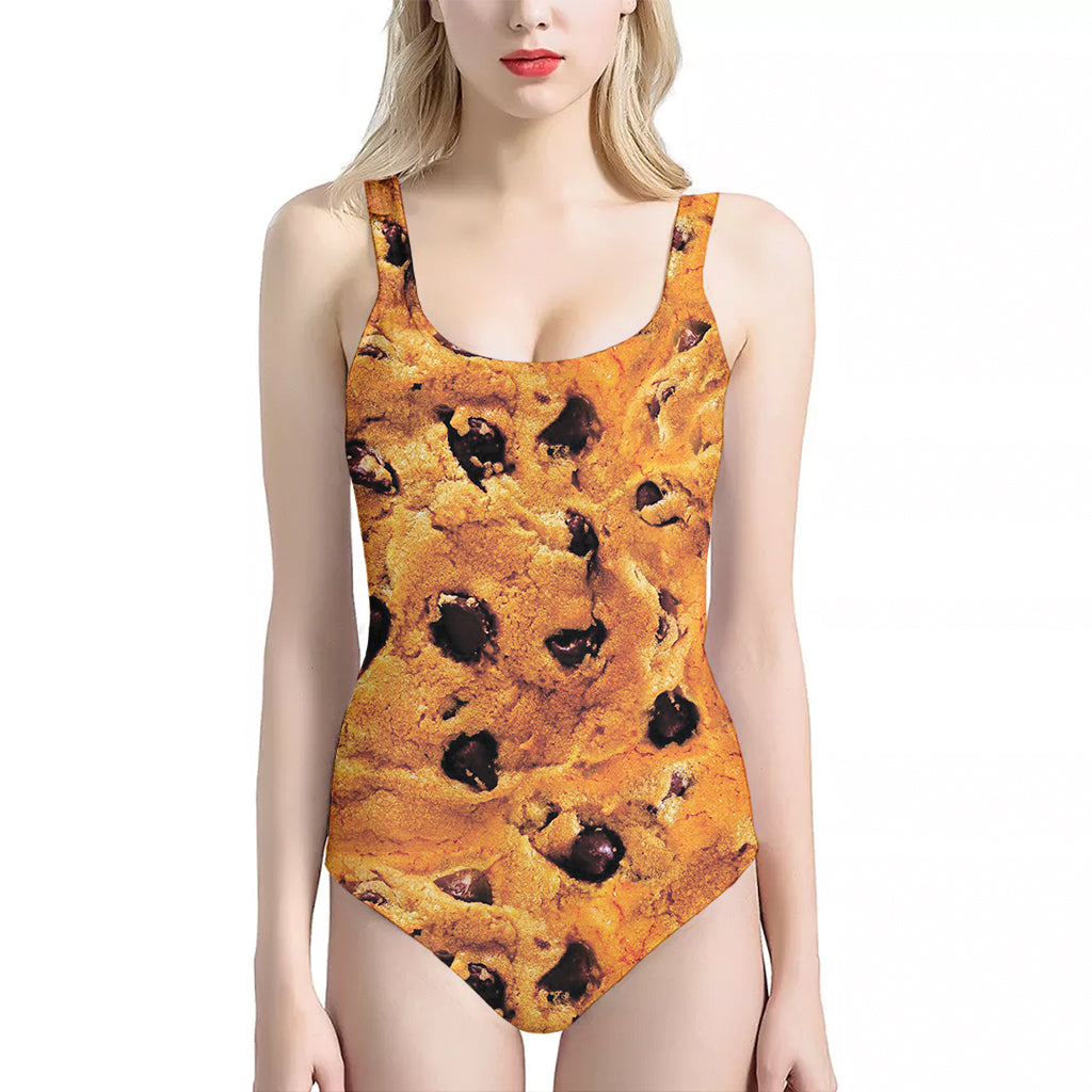 Chocolate Chip Cookie Print One Piece Halter Neck Swimsuit