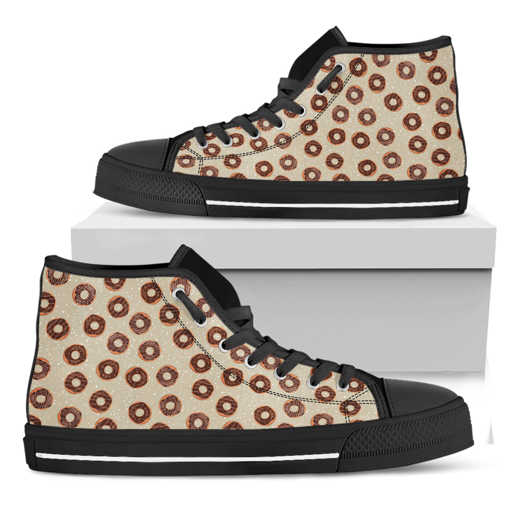 Chocolate Donuts Pattern Print Black High Top Shoes