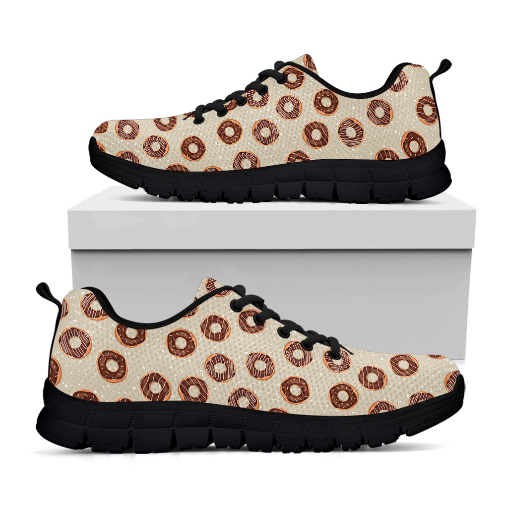 Chocolate Donuts Pattern Print Black Sneakers