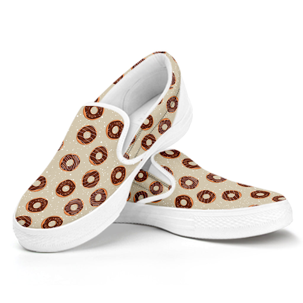 Chocolate Donuts Pattern Print White Slip On Shoes