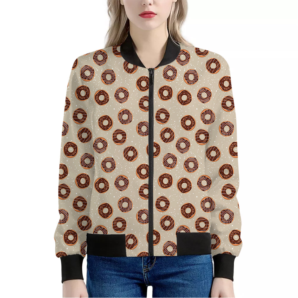 Chocolate Donuts Pattern Print Women's Bomber Jacket