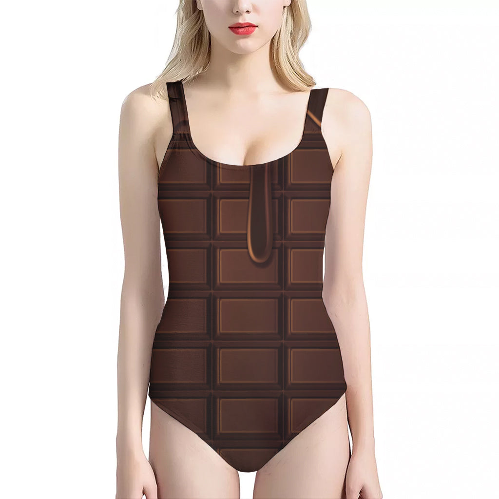 Chocolate Print One Piece Halter Neck Swimsuit