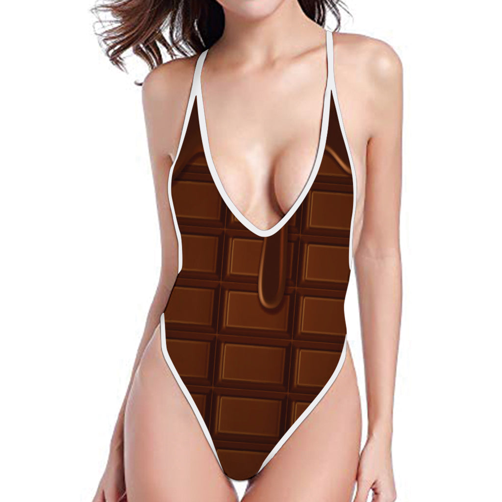 Chocolate Print One Piece High Cut Swimsuit