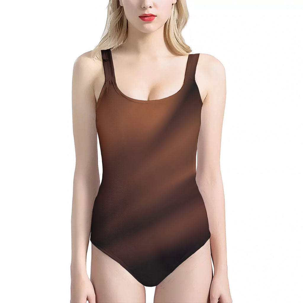 Chocolate Texture Print One Piece Halter Neck Swimsuit