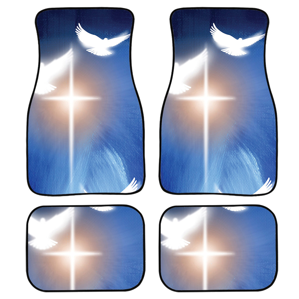 Christian Cross And White Doves Print Front and Back Car Floor Mats