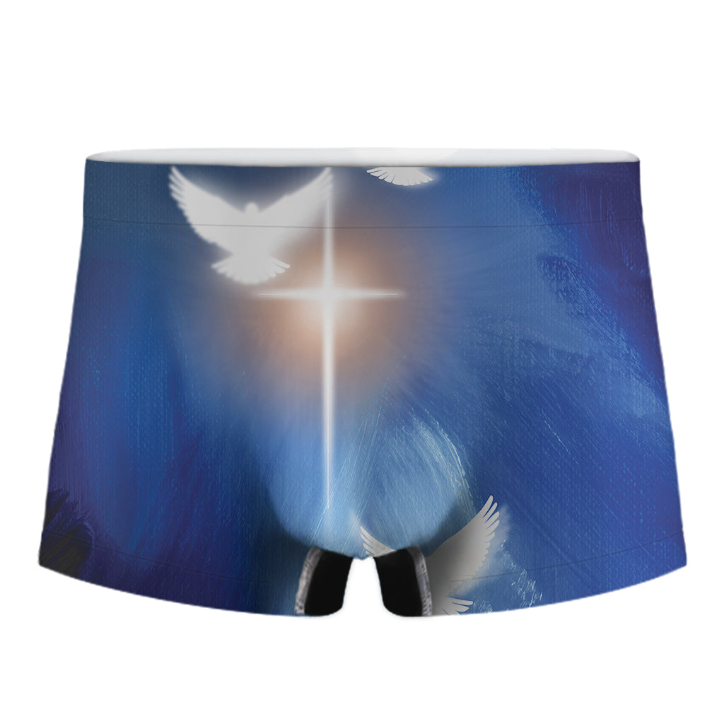 Christian Cross And White Doves Print Men's Boxer Briefs