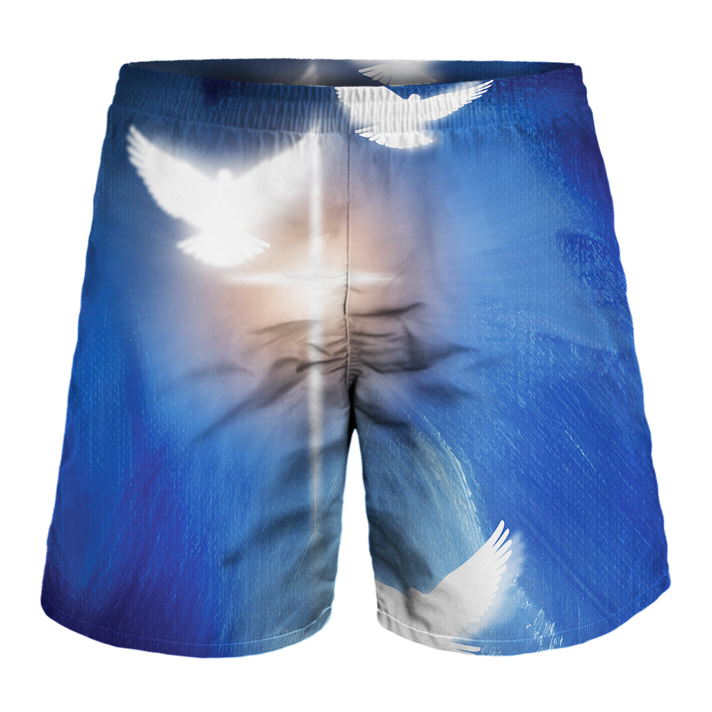 Christian Cross And White Doves Print Men's Shorts