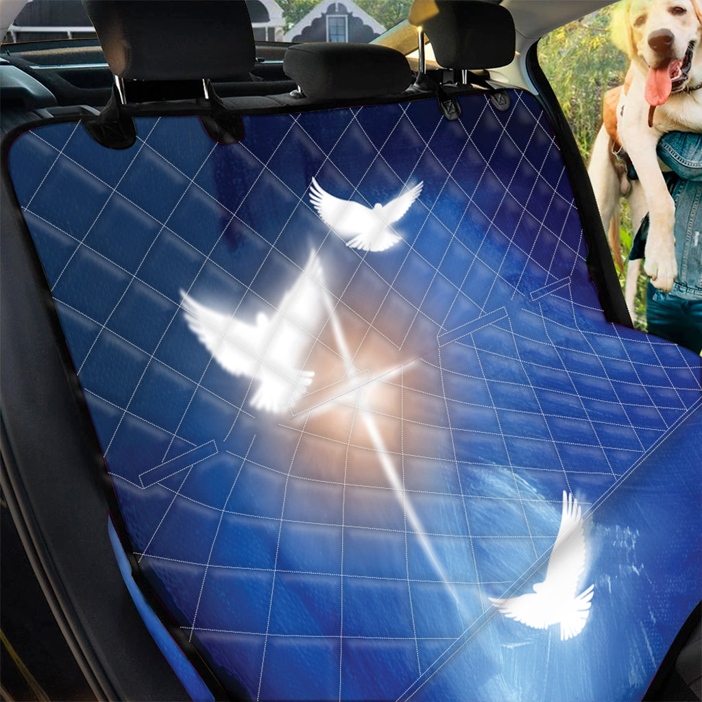 Christian Cross And White Doves Print Pet Car Back Seat Cover