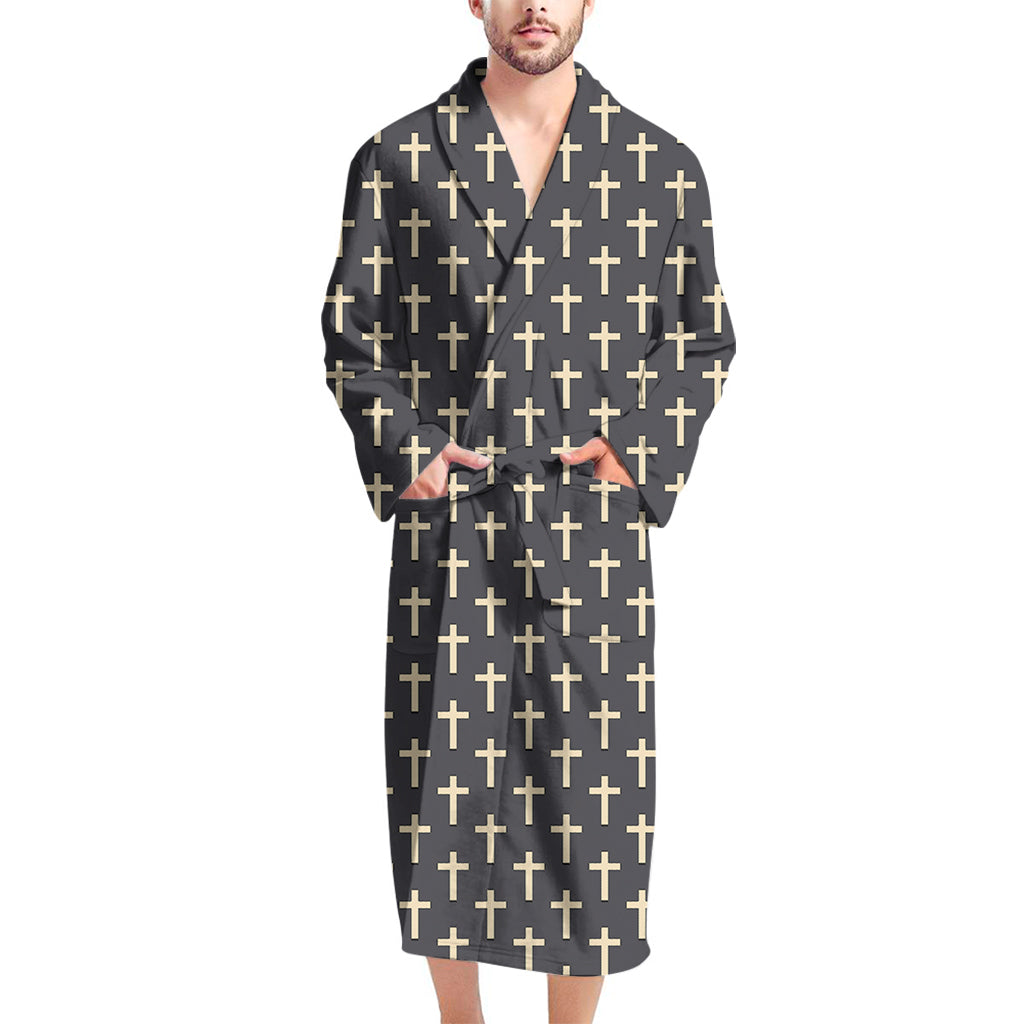 Christian Cross Pattern Print Men's Bathrobe