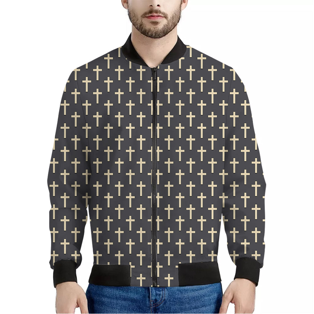 Christian Cross Pattern Print Men's Bomber Jacket