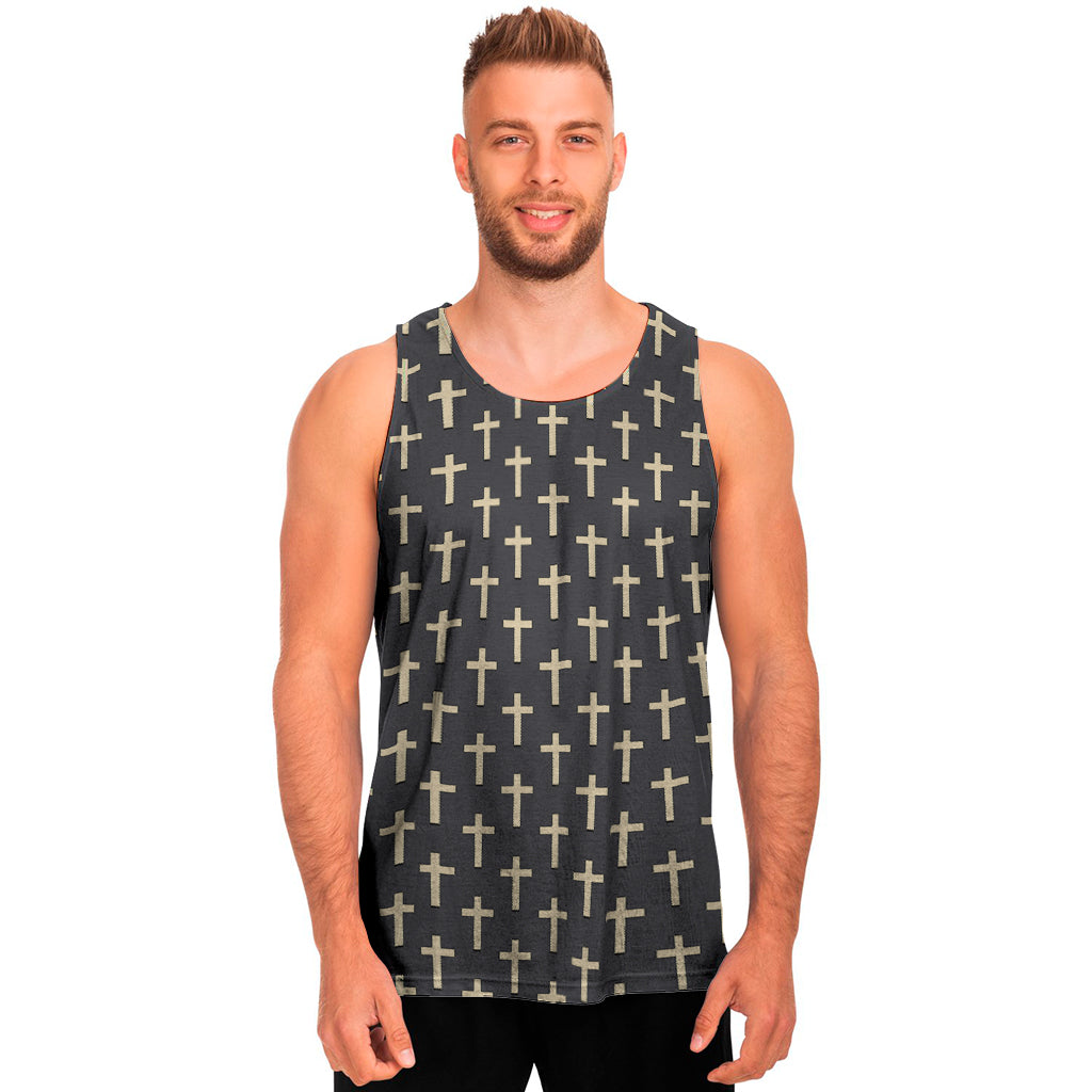 Christian Cross Pattern Print Men's Tank Top