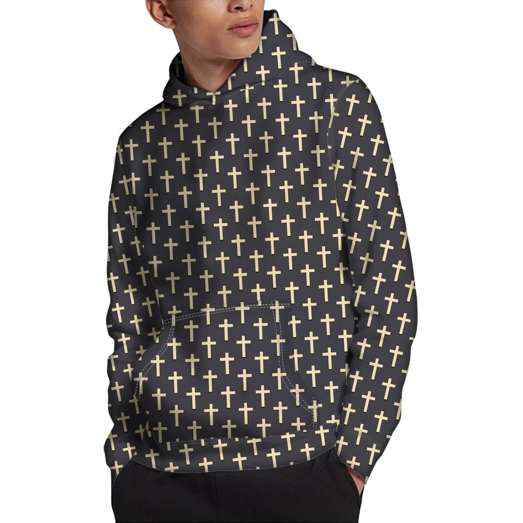 Christian Cross Pattern Print Pullover Hoodie