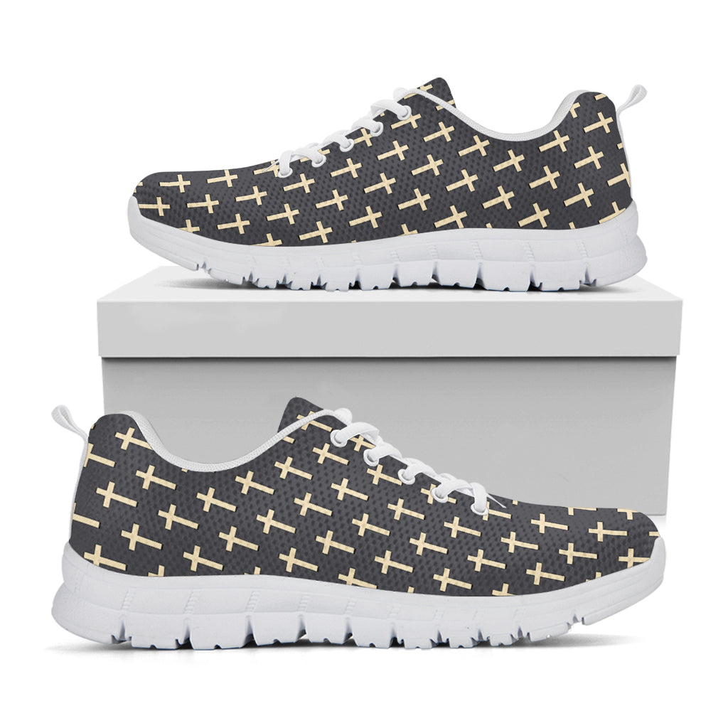 Christian Cross Pattern Print White Sneakers