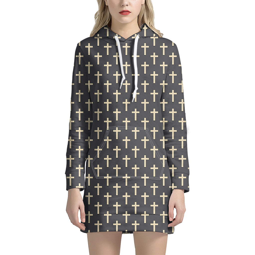 Christian Cross Pattern Print Women's Pullover Hoodie Dress