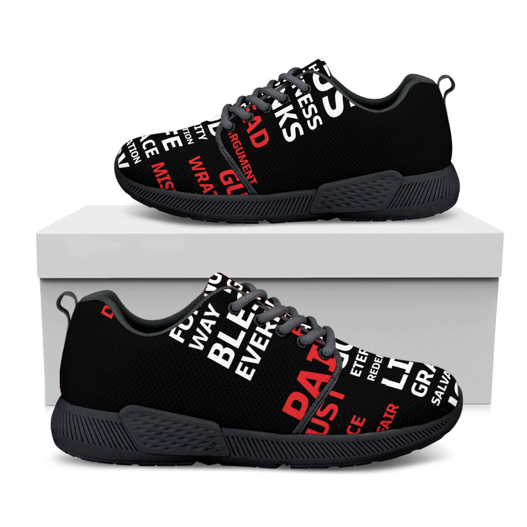 Christian Cross Religious Words Print Black Athletic Shoes