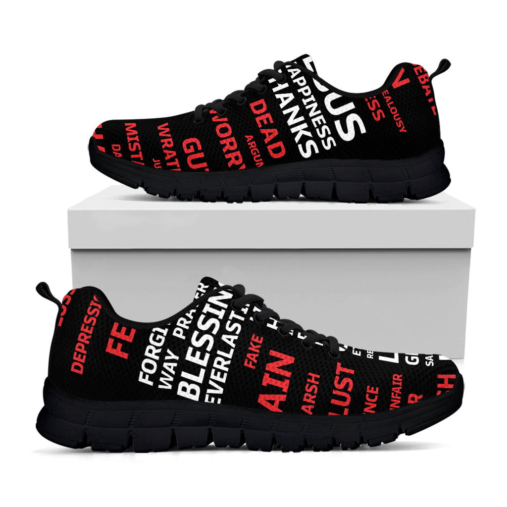 Christian Cross Religious Words Print Black Sneakers