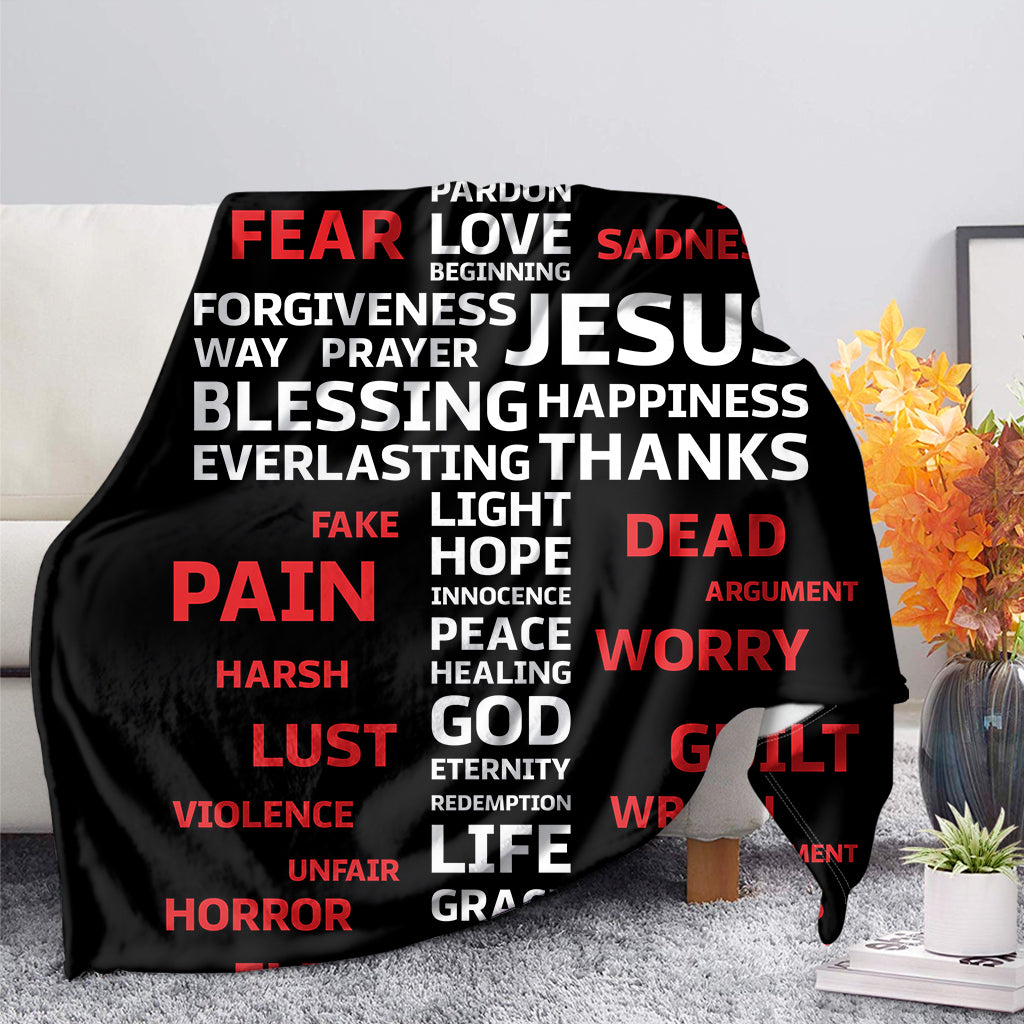 Christian Cross Religious Words Print Blanket