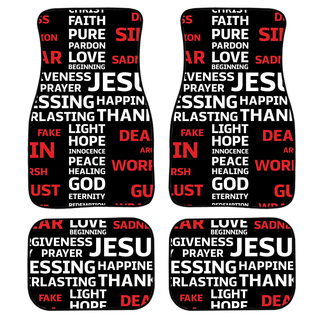 Christian Cross Religious Words Print Front and Back Car Floor Mats