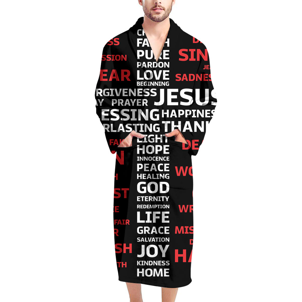 Christian Cross Religious Words Print Men's Bathrobe