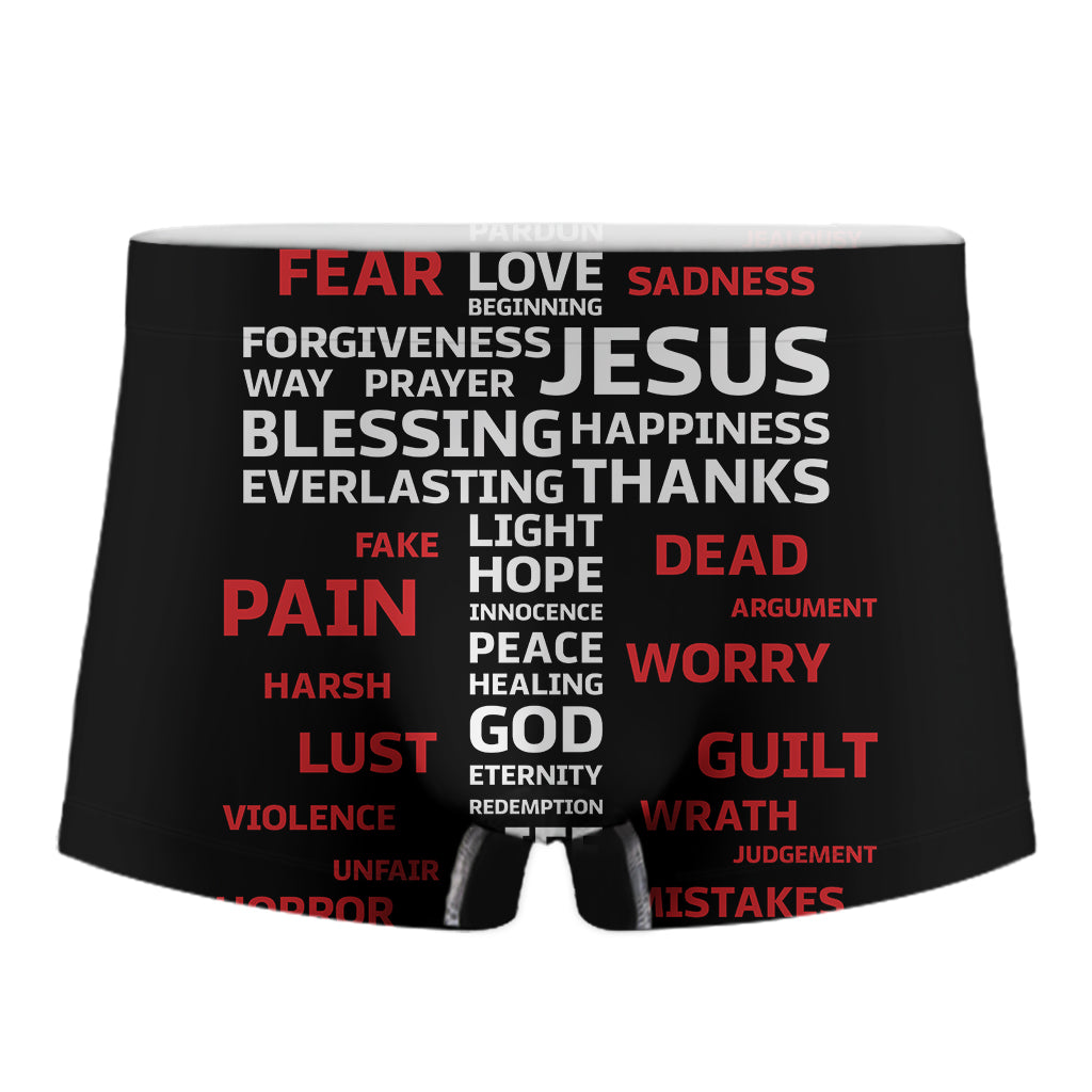 Christian Cross Religious Words Print Men's Boxer Briefs