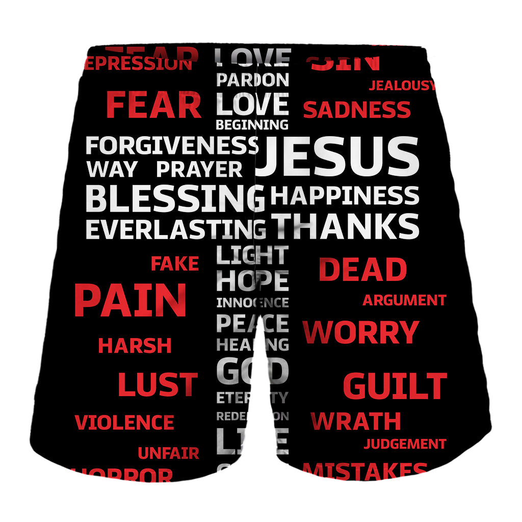 Christian Cross Religious Words Print Men's Shorts