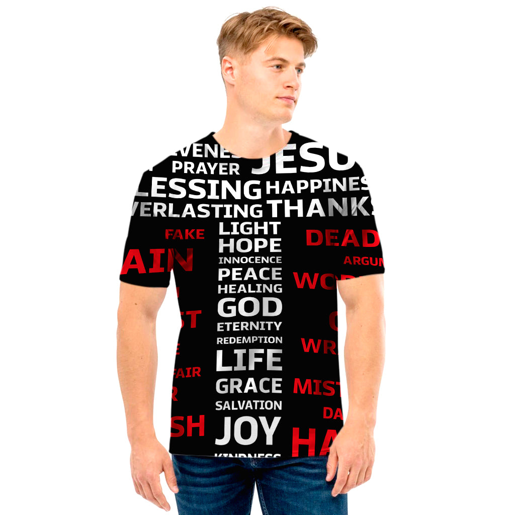 Christian Cross Religious Words Print Men's T-Shirt