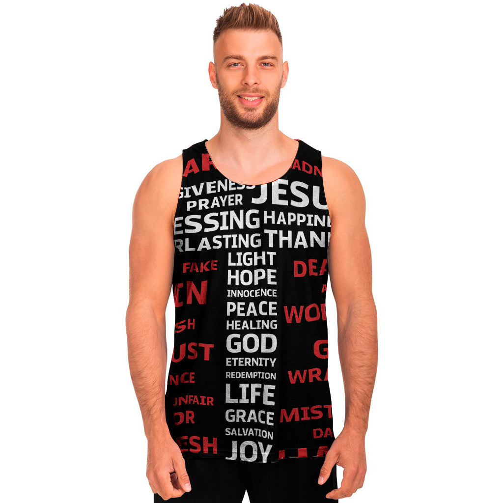 Christian Cross Religious Words Print Men's Tank Top