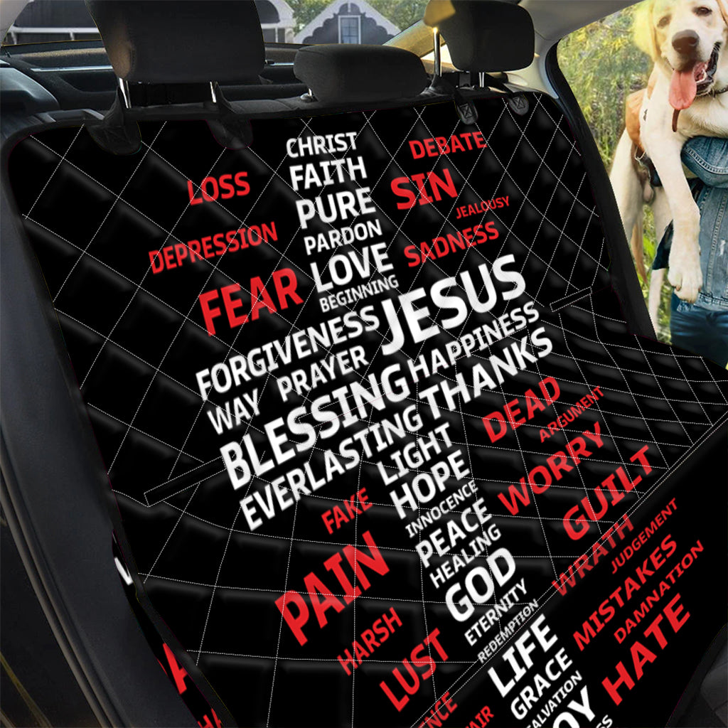 Christian Cross Religious Words Print Pet Car Back Seat Cover