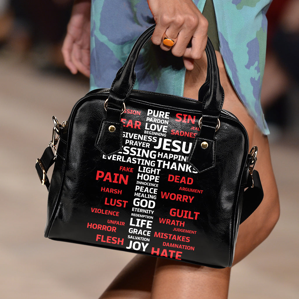 Christian Cross Religious Words Print Shoulder Handbag