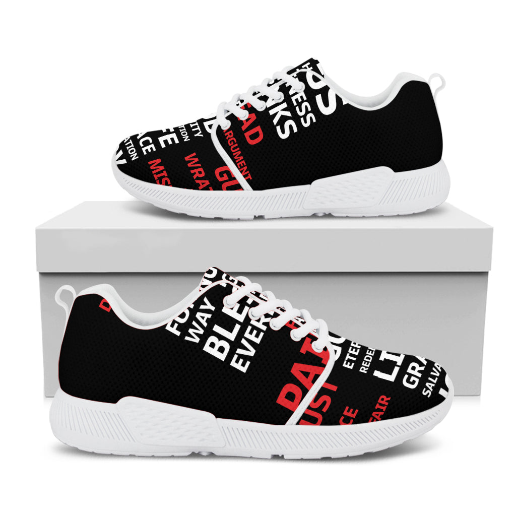 Christian Cross Religious Words Print White Athletic Shoes