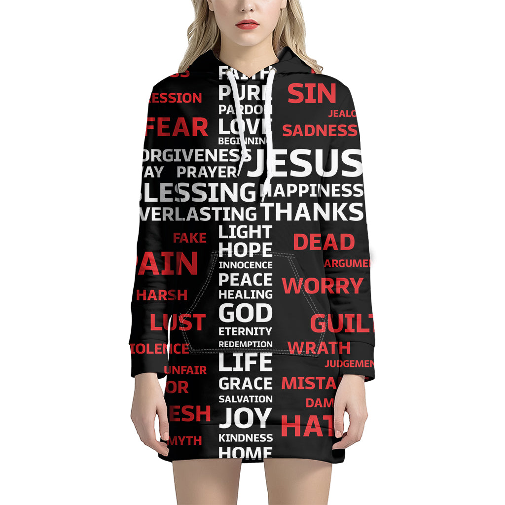 Christian Cross Religious Words Print Women's Pullover Hoodie Dress