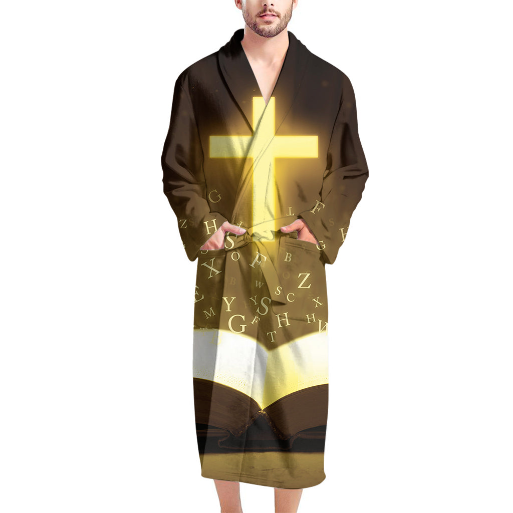 Christian Holy Bible Print Men's Bathrobe