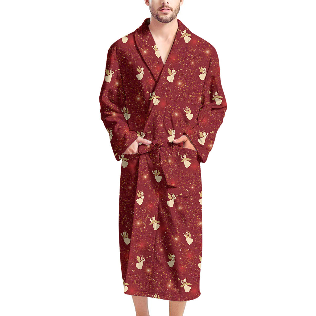 Christmas Angel Pattern Print Men's Bathrobe