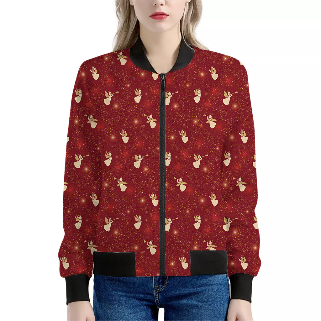 Christmas Angel Pattern Print Women's Bomber Jacket