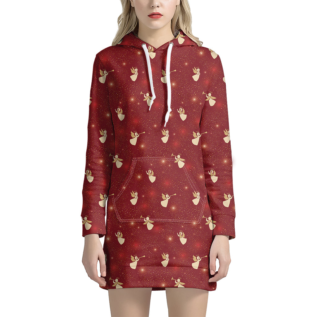 Christmas Angel Pattern Print Women's Pullover Hoodie Dress