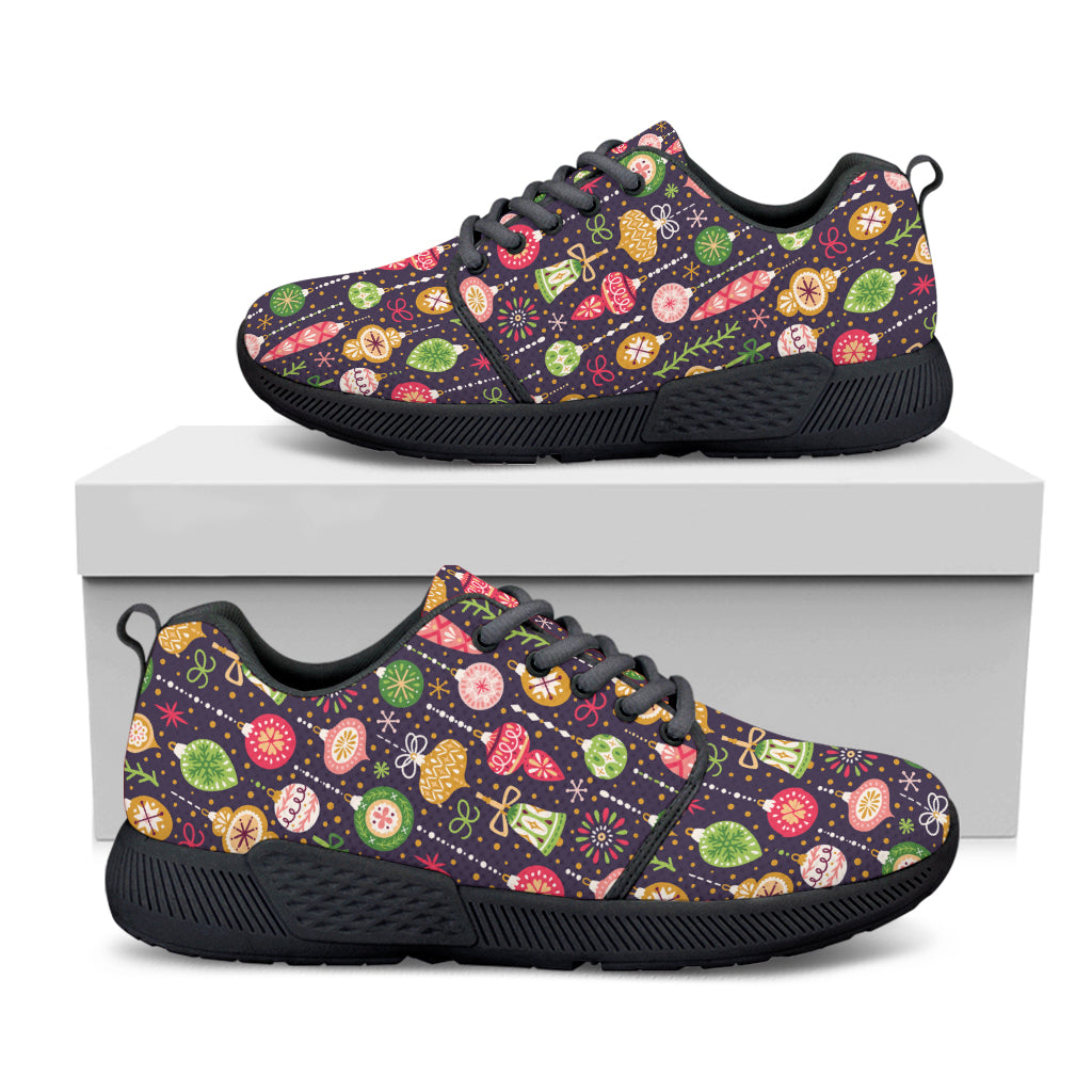 Christmas Baubles Pattern Print Black Athletic Shoes