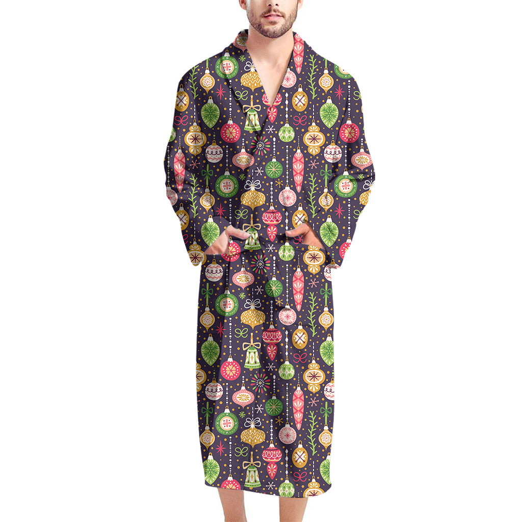 Christmas Baubles Pattern Print Men's Bathrobe