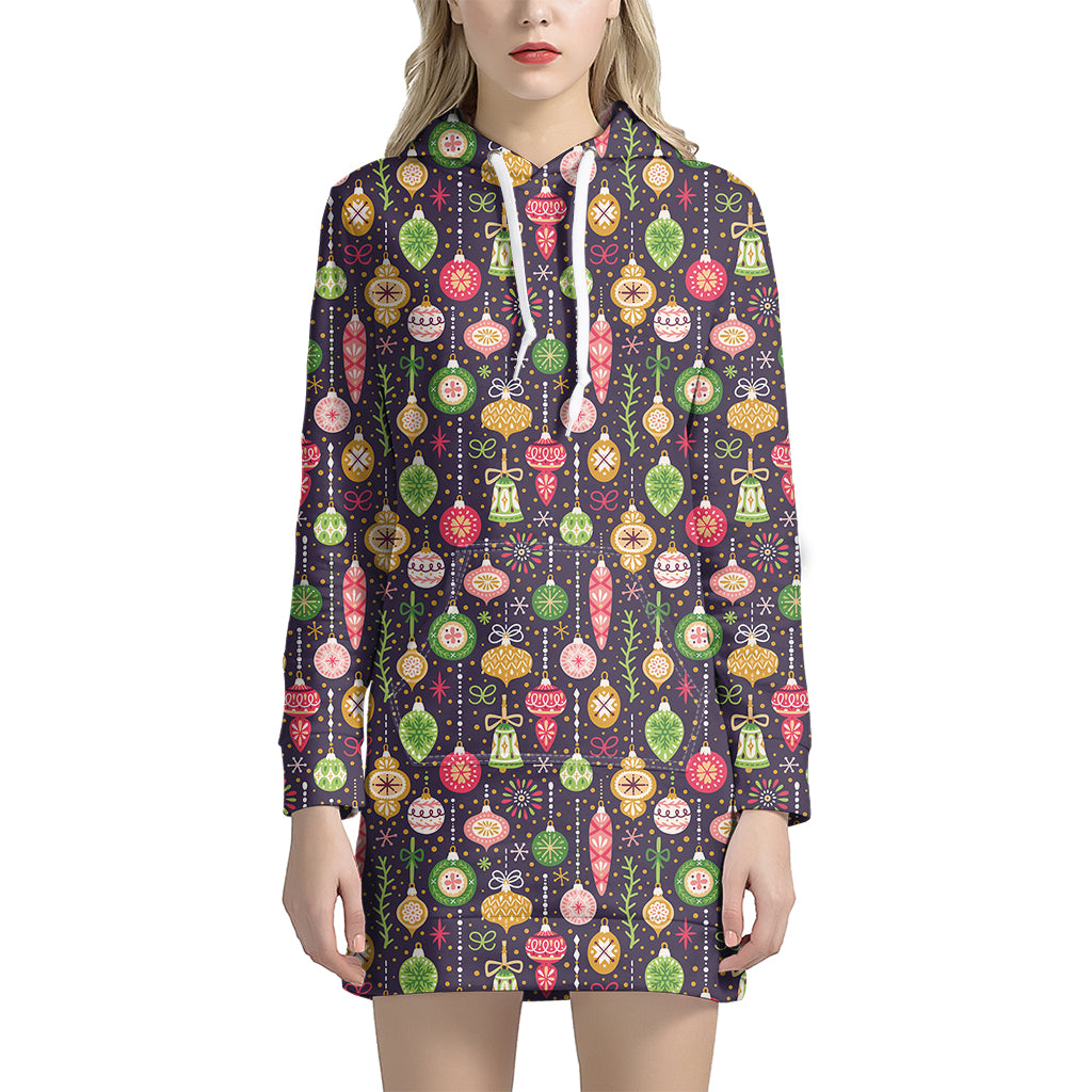 Christmas Baubles Pattern Print Women's Pullover Hoodie Dress