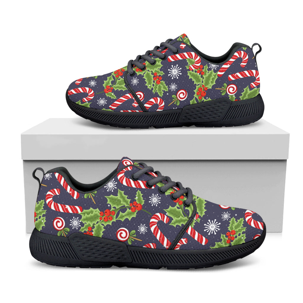 Christmas Berry And Candy Pattern Print Black Athletic Shoes